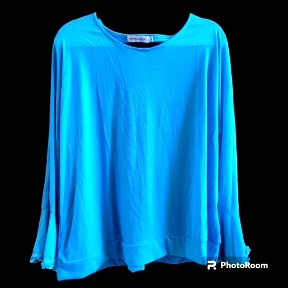 Misslook 3XL Royal Blue Frayed Bell Sleeve Long Blouse